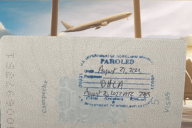 View from airport terminal and stamped passport